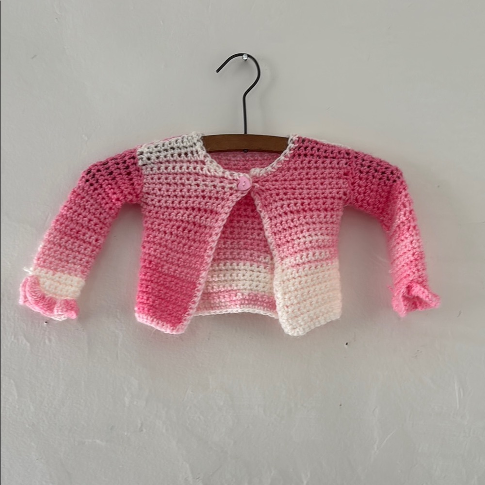 Handmade Pink and White Crochet Cardigan